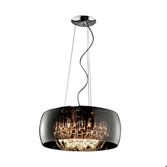 Lampadario moderno da salotto tondo con pendenti in vetro