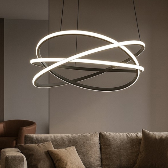 Gea luce atia lampadario moderno led 100w 3000k nero per soggiorno