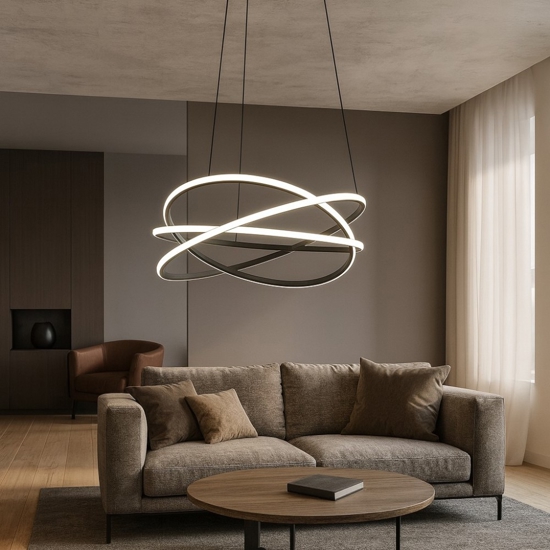 Gea luce atia lampadario moderno led 100w 3000k nero per soggiorno