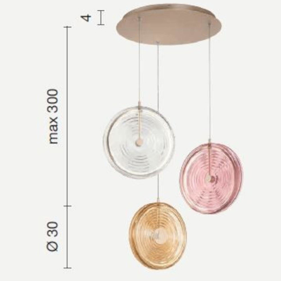 Ondaluce so jokey 3 lampadario moderno vetri led 3000k