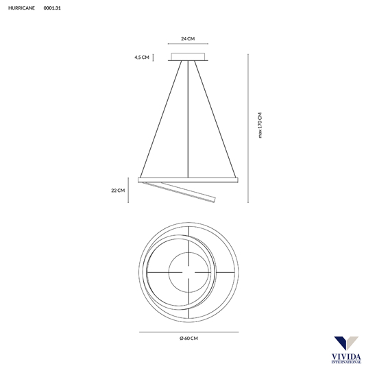 Lampadario led 60w 3000k bianco moderno hurricane vivida
