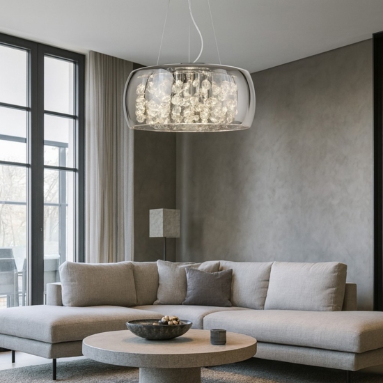 Ideal lux audi-80 sp8 lampadario moderno per salotto vetro fume' otto luci