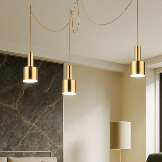 Holly sp3 ideal lux lampadario tre luci decentrate ottone per tavolo soggiorno