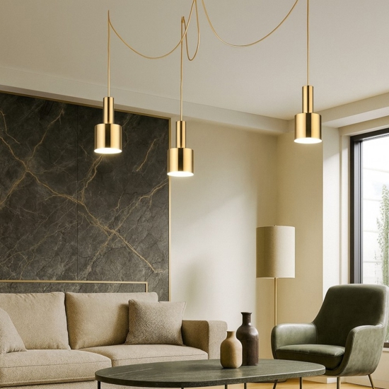 Holly sp3 ideal lux lampadario tre luci decentrate ottone per tavolo soggiorno