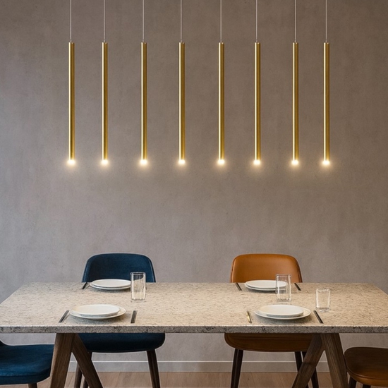 Lampadario oro per soggiorno moderno cilindri pendenti
