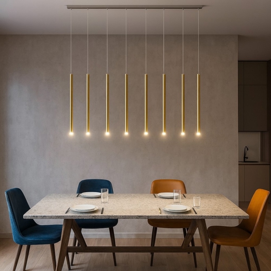 Lampadario oro per soggiorno moderno cilindri pendenti