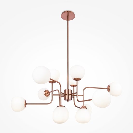 Maytoni lampadario moderno erich per soggiorno oro rosa 12 sfere vetro bianche