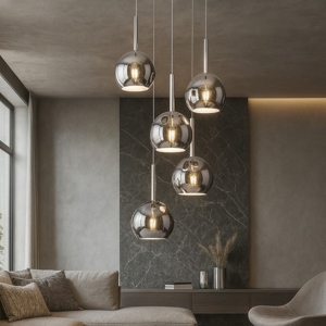 Lampadario top light moderno per salotto sfere vetro cromo