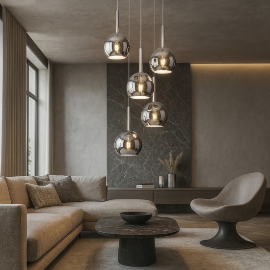 Lampadario top light moderno per salotto sfere vetro cromo