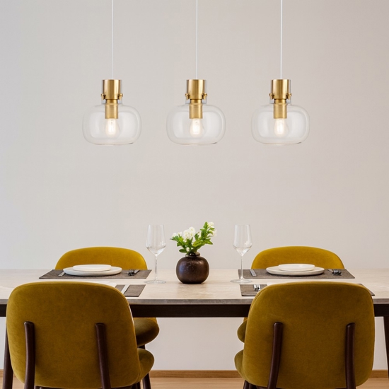 Lampadario oro vetri trasparenti da soggiorno