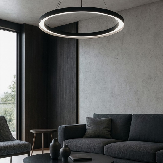 Linea light lira lampadario anello led 3000k nero ip65