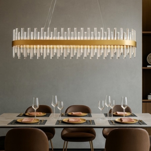 Lampadario moderno ovale finitura oro  con cristalli