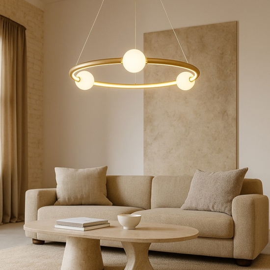 Lampadario design oro per soggiorno moderno
