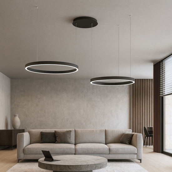 Gea luce lampadario criseide nero cerchi moderno led 100w 3000k