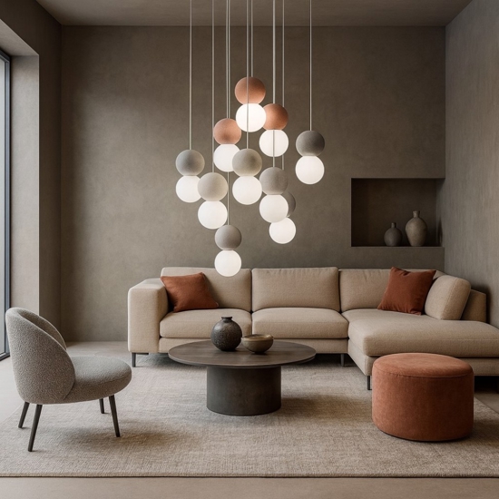 Lampadario sfera 10 luci di cemento gea luce moderno