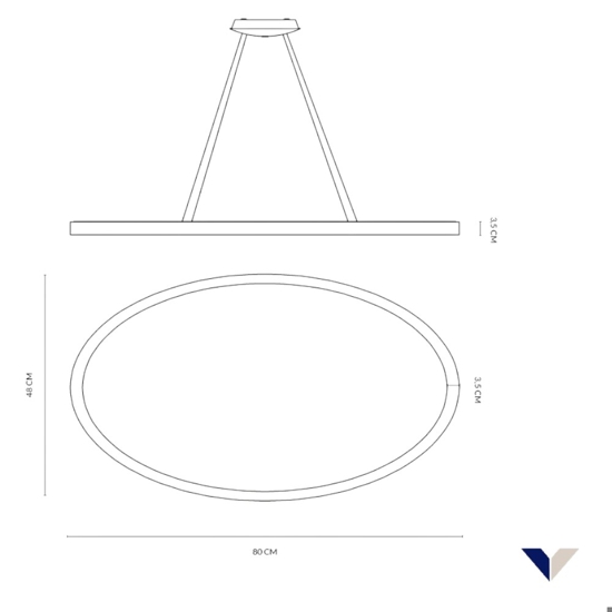 Lampadario vivida lifering-o ovale titanio led 50w 3000k 4000k