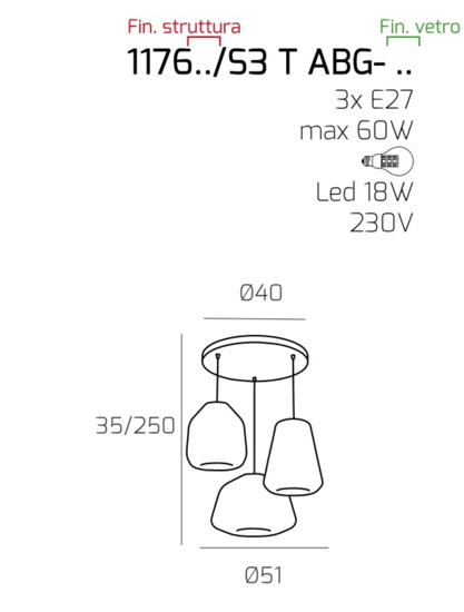 Lampadario per soggiorno grappolo 3 luci top light