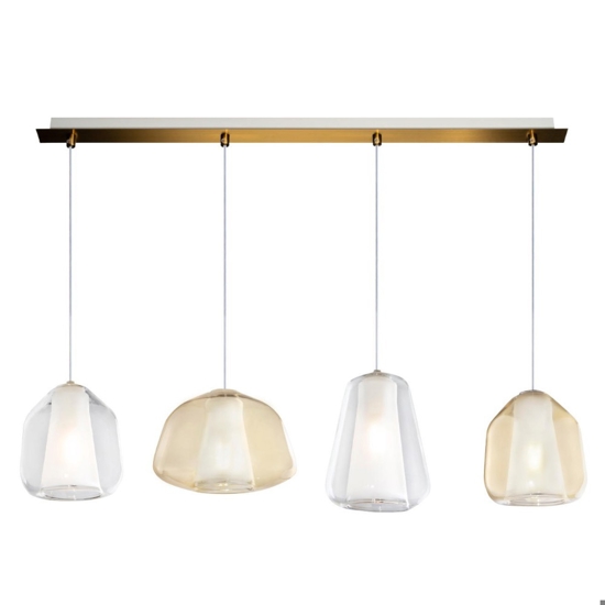 Lampadario moderno oro soggiorno vetri bianco ambra