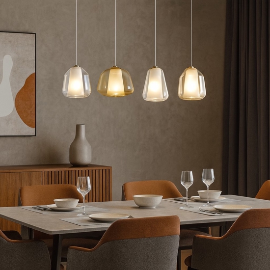 Lampadario moderno oro soggiorno vetri bianco ambra