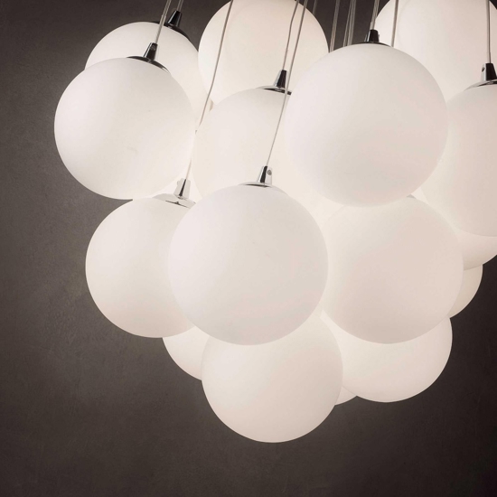 Ideal lux mapa plus sp22 lampadario 22 luci per salotto sfere vetro