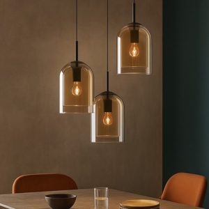 Lampadario moderno doppi vetri ambra trasparente