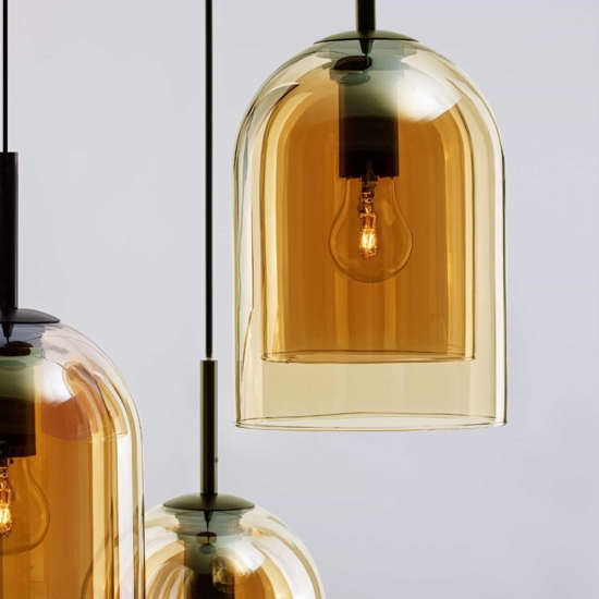 Lampadario moderno doppi vetri ambra trasparente