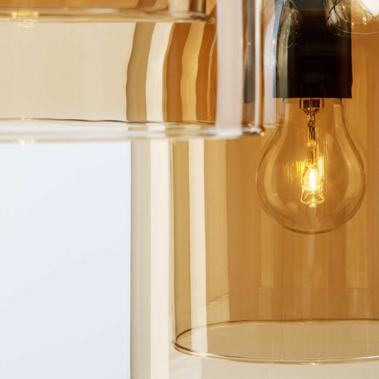 Lampadario moderno doppi vetri ambra trasparente