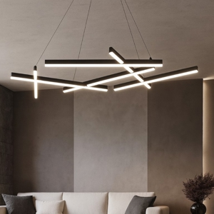 Maytoni lampadario line tagli di luce moderno led 75w 3000k nero per soggiorno