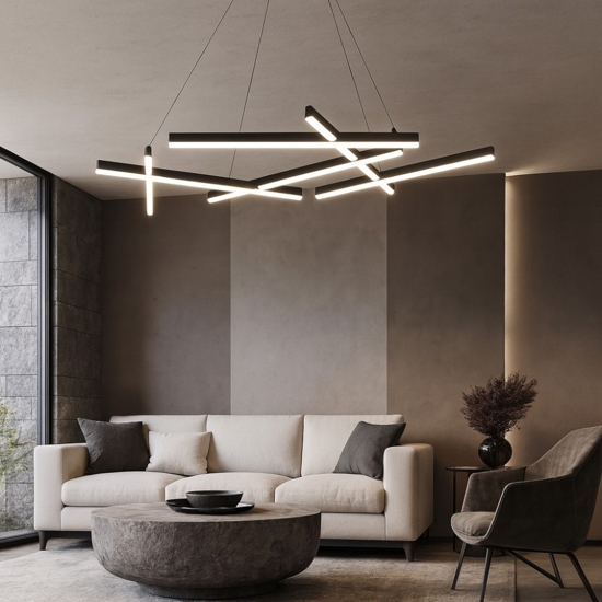 Maytoni lampadario line tagli di luce moderno led 75w 3000k nero per soggiorno