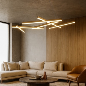 Maytoni lampadario line tagli di luce oro moderno led 75w 3000k per soggiorno