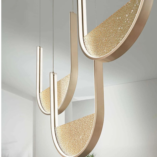 Ondaluce lotus 3r oro lampadario led moderno vetro ambra