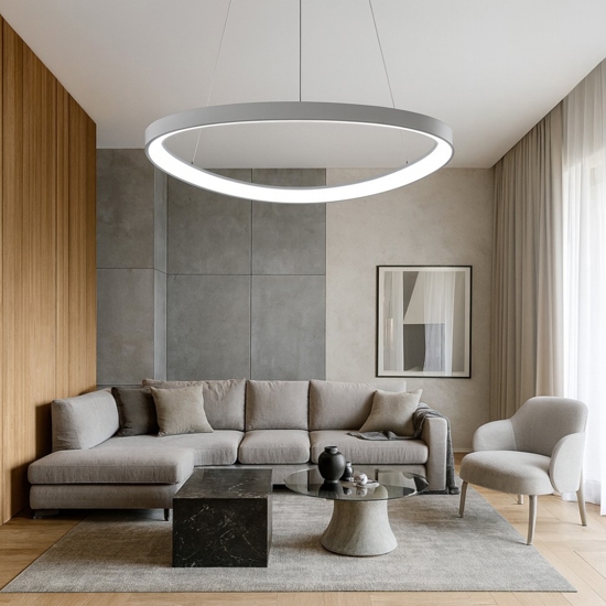 Lampadario moderno titanio rotondo led 48w 3000k 4000k dimmerabile vivida lifering