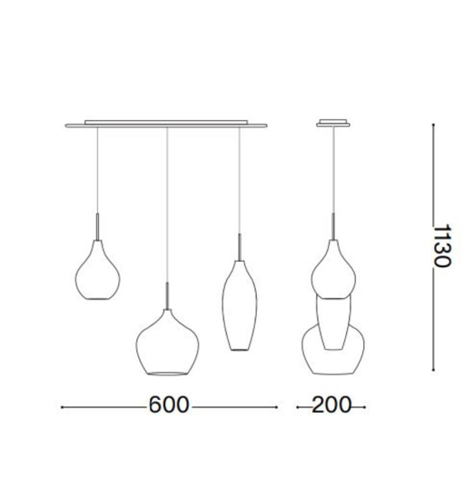 Soft sp3 fume ideal lux lampadario 3 vetri fume