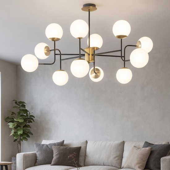 Lampadario moderno top light clear per soggiorno nero oro