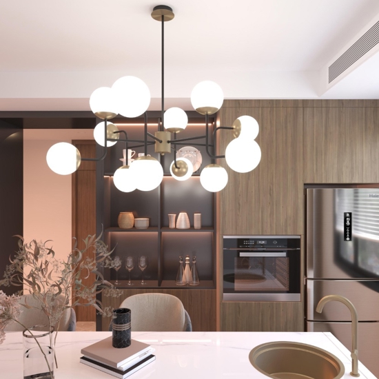 Lampadario moderno top light clear per soggiorno nero oro