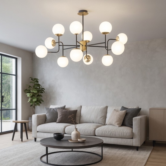 Lampadario moderno top light clear per soggiorno nero oro