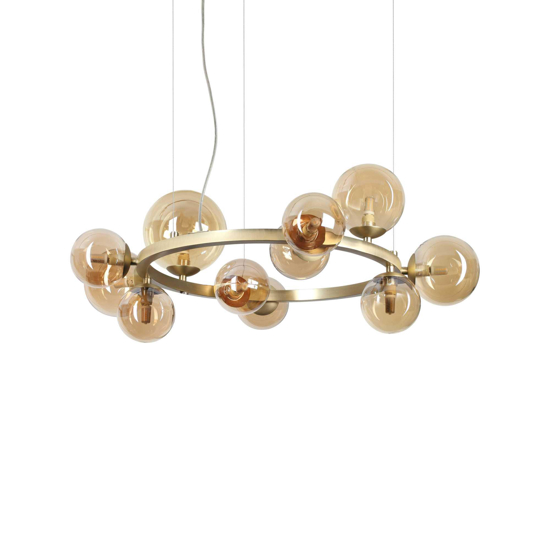 Perlage sp11 ideal lux lampadario oro sfere vetro ambra per sogggiorno