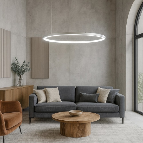 Lampadario cerchio led 60cm grigio champagne