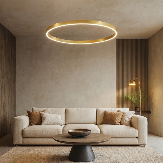Lampadario moderno cerchio oro 120 cm led 72w 2700k a 6000k