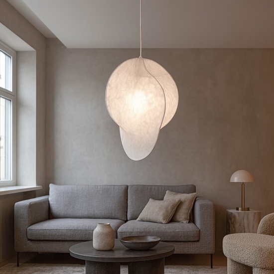 Lampadario bianco design moderno in seta di gelso 50cm