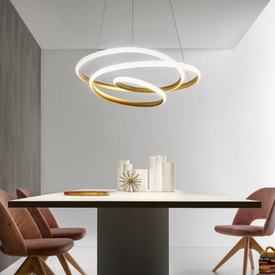 Lampadario diva s-s oro gea luce 80w 3000k per soggiorno moderno