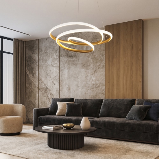 Lampadario diva s-s oro gea luce 80w 3000k per soggiorno moderno