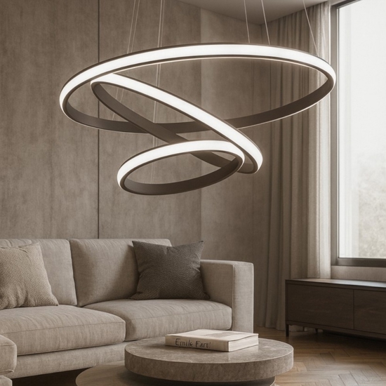 Lampadario gea luce iole s3 titanio 3 cerchi led moderno