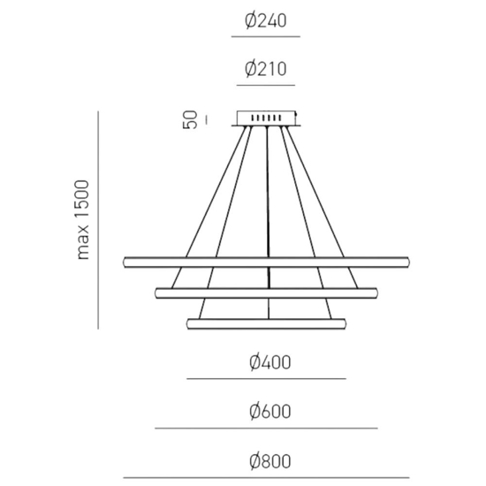 Lampadario gea luce iole s3 titanio 3 cerchi led moderno