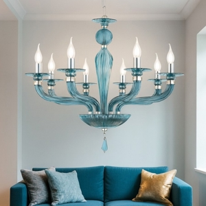 Visualizza i dettagli per Lp villa lampadario ondaluce 8 luci vetro ottanio per salotto Lp villa lampadario ondaluce 8 luci vetro ottanio per salotto