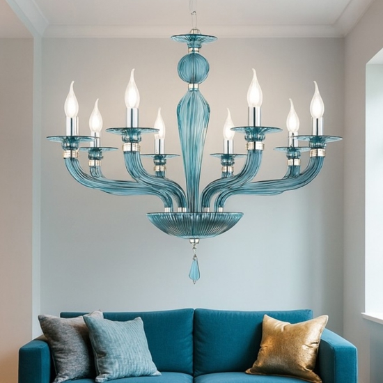 Lp villa lampadario ondaluce 8 luci vetro ottanio per salotto