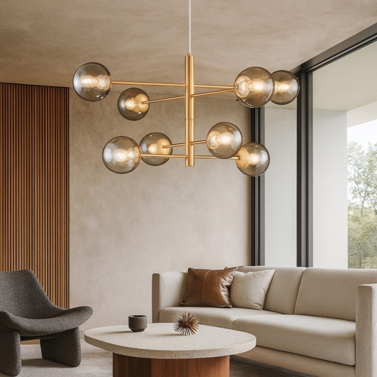 So eliseo lampadario moderno 6 luci oro sfere vetro