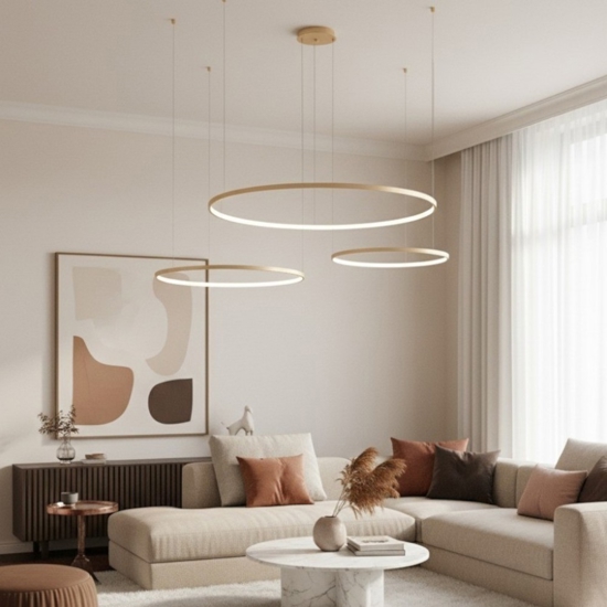 Ondaluce lampadario moderno soel so 3 oro cerchi led