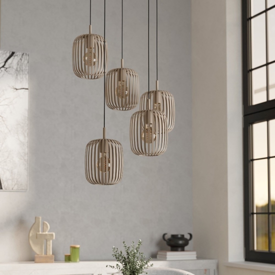 Romazzina eglo lampadario moderno colore sabbia 5 luci pendenti