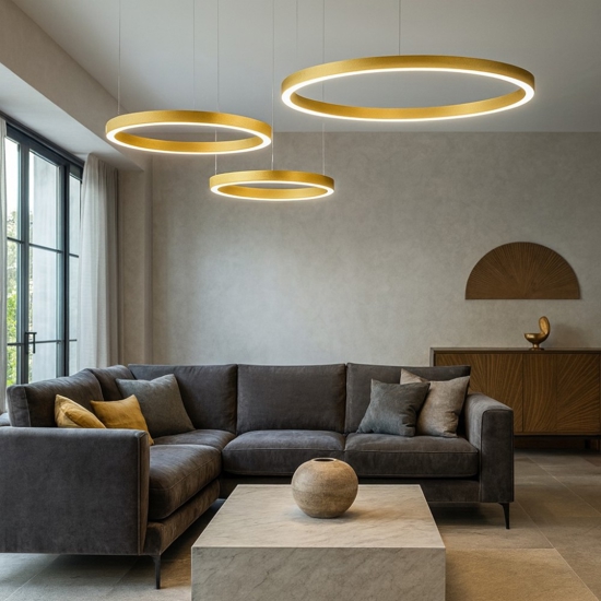 Lampadario con 3 cerchi design criseide oro gea luce